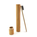 Classic toothbrush, straight handle, black color, model PDB04 + cylindrical bamboo holder